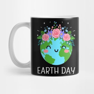 Happy Earth Day, Cute Earth With Floral Mug